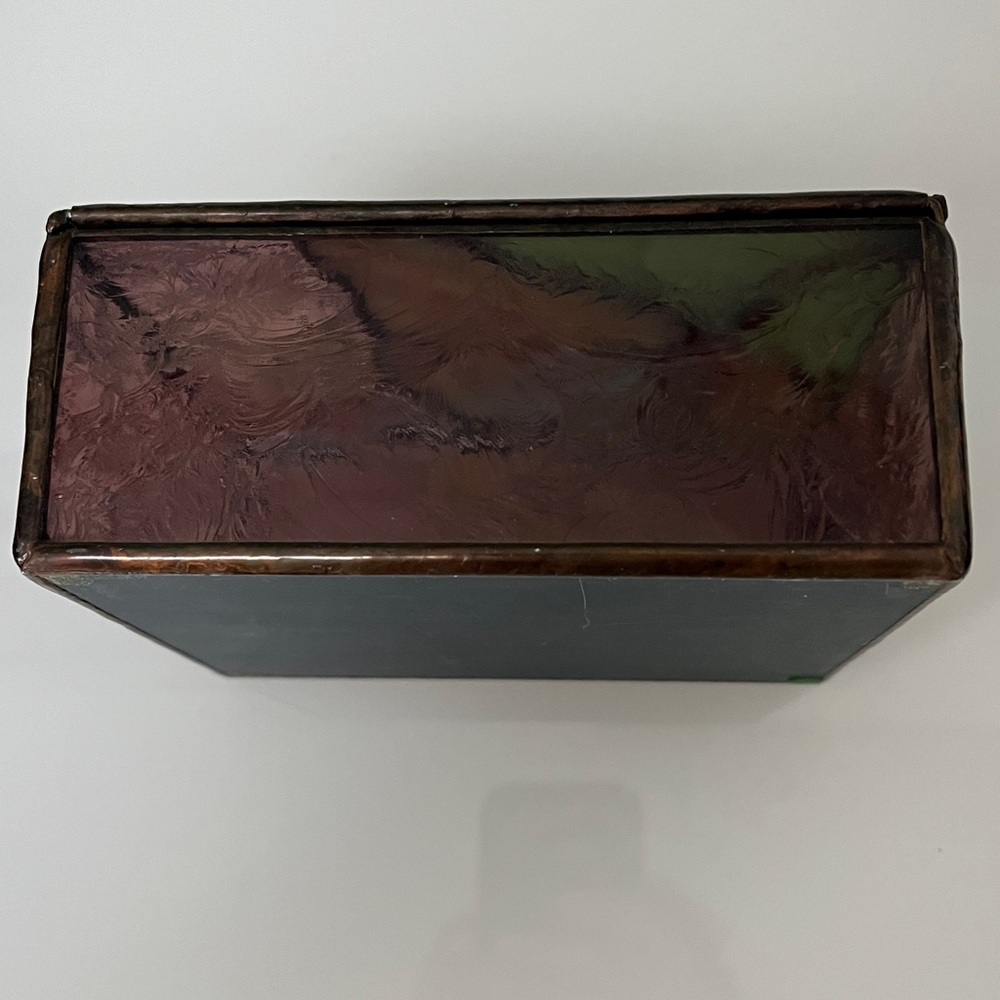 Vintage Stained Glass Floral Trinket Jewelry Box with Mirror - Picture 4 of 13